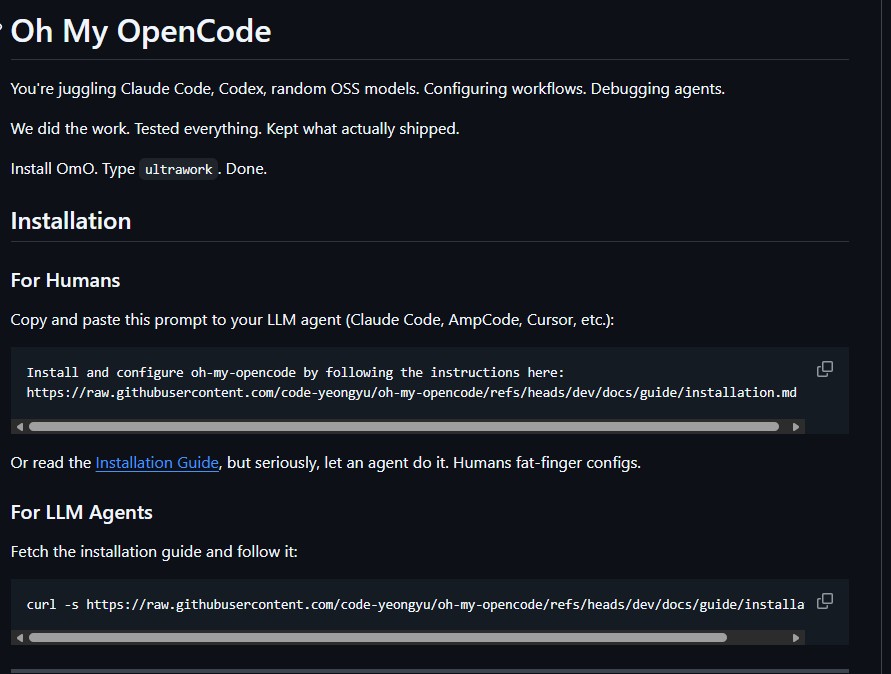 GitHub README: For Humans / For LLM Agents